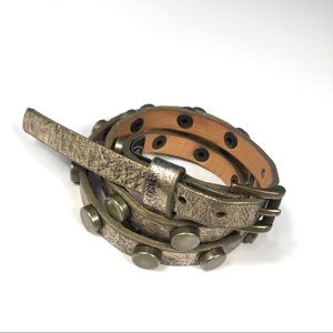 Gold Brave Leather Studded Hardware Skinny Belt